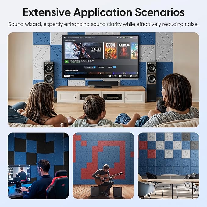 12 Pack 12" X 12" X 0.4" Acoustic Panels for Wall Sound Absorbing, P-Stripes Square Self-Adhesive Sound Panel, High Density Suitable for Multiple Scenarios(Snow White)