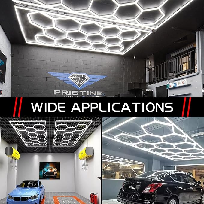 LED Hexagon Garage Light - Super Bright 900W 108000LM Car Detailing Shop Ceiling Lights Lighting System for Home Gym Workshop Basement Warehouse 45CM/Lamp Tube