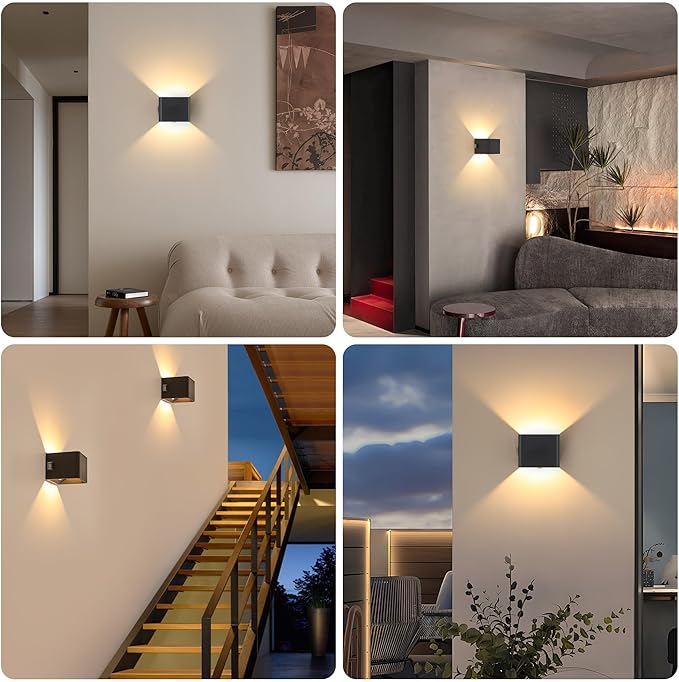 LUTEC 2 Pack Motion Sensor Wall Light, 5000mAh Rechargeable Battery Powered Wall Lamp, Two Adjustable Modes, Waterproof, Wireless LED Up and Down Wall Sconce for Living Room, Hallway, Bedroom-Black