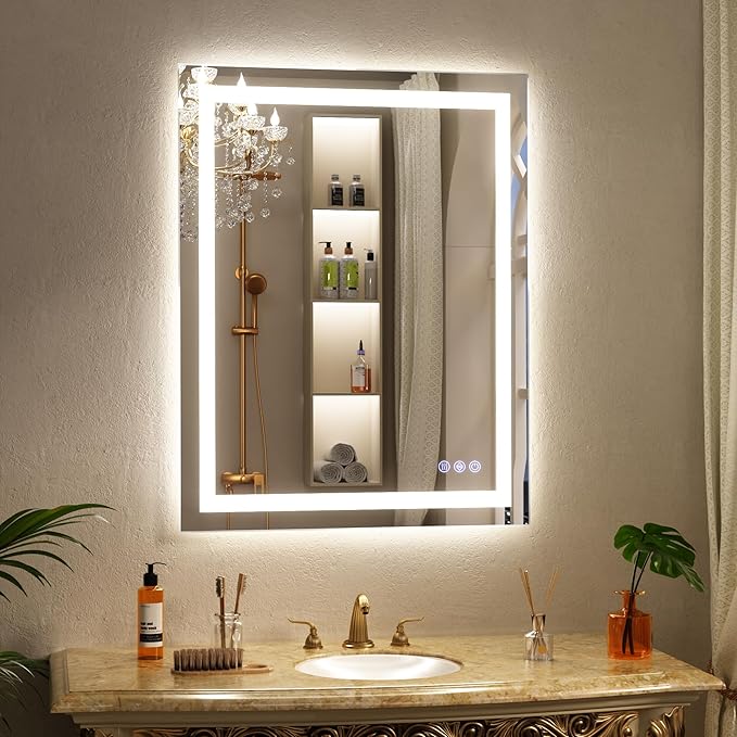 40"x 32" LED Bathroom Mirror with Lights – Backlit & Front Lit Lighted Vanity Mirror for Wall with Dimmable Lights 3 Colors – Adjustable Brightness, Anti-Fog, Shatterproof Tempered Glass