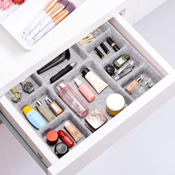 Welaxy Drawer Organizer trays with 9 compartments storage box multi storage purpose for home office desk closet bathroom kitchen (Charcoal)