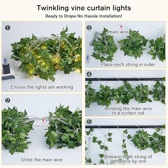 JMEXSUSS Vines Lights for Bedroom, 9.8ft x 9.8ft with Remote, 300 LED Fairy Lights with Vines, Artificial Ivy Curtain Light for Wall Dorm Wedding Indoor Decor (Pack of 2)
