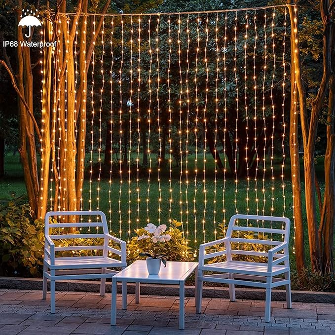 ZAIYW 1200 LED Curtain Lights 10x10Ft, Plug in Fairy Curtain Lights with Timer Remote Control Outdoor Curtain String Lights Waterproof for Patio Wedding Xmas Home Decor (Warm White)