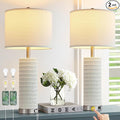 26.5" Ceramic Table Lamp Set of 2, 3 Way Dimmable Touch Control Table Lamp with 2 USB Charging Ports for Bedroom Living Room, Modern Nightstand Lamp End Table Lamps, Bulbs Included