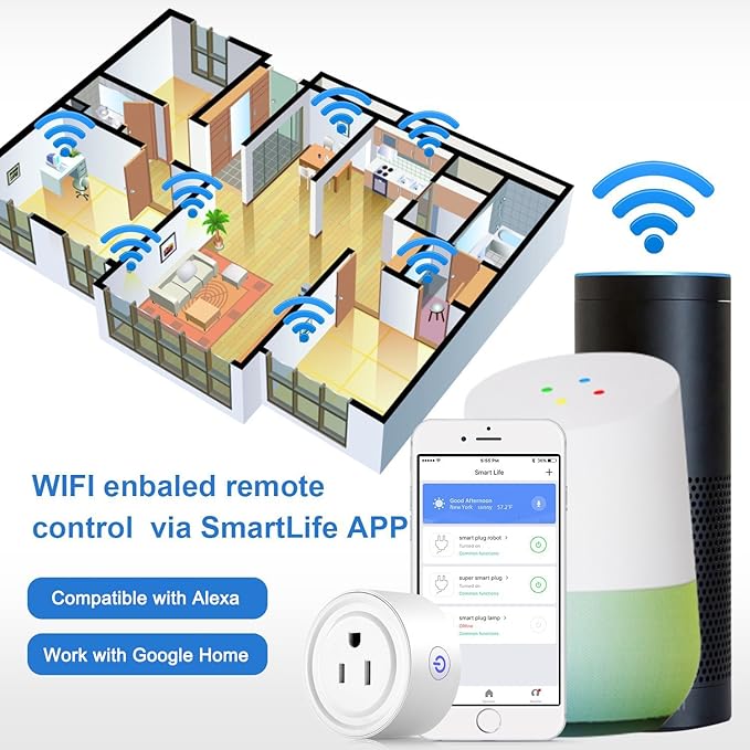 Smart Plug 2 Pack Wi-Fi Enabled Mini Smart Socket Compatible with Amazon Alexa Google Home, Remote Control Outlet with Timing Function