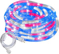 50ft Red/Blue/White Rope Lights,Connectable for Indoor & Outdoor,110V Flexible Tube Lights,Waterproof LED Rope Lighting for Outside,Deck,Patio,Pool, Camping,Bedroom Decor,Landscape Lighitng
