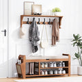 39.4" Bamboo Shoe Rack Bench with Coat Rack, 3-Tier Entryway Bench with Thick Cushion, Flip-Top & Side Baskets, Holds Up to 550 LBS for Hallway, Living Room, Bedroom