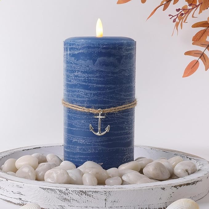 LumiPur Signature Coastal Collection Natural Glow Flickering Flameless LED Wax Pillar Candle (3.5" x 7", Steel Blue)