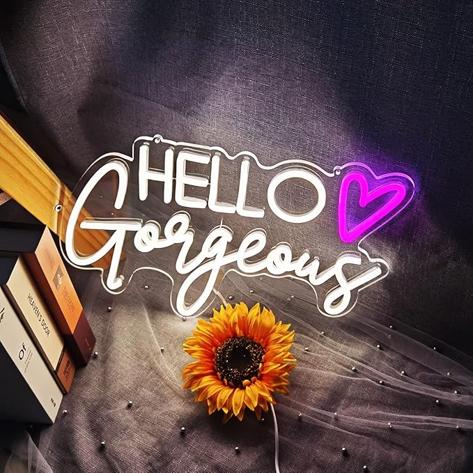 Hello Gorgeous Neon Sign Reusable Warm White USB LED Neon Lights for Home Wedding Birthday Backdrop Bacelorette Party Decor Room with Dimmable Switch(5V,16.5X10.6inches)