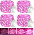 btfarm 4 Pack Valentine's Day Pink Fairy Lights Battery Operated with Timer, 16.4 FT 50 LED Silver Wire Twinkle String Lights 8 Modes Dimmable Waterproof for Indoor Bedroom Wedding Decorations, Pink