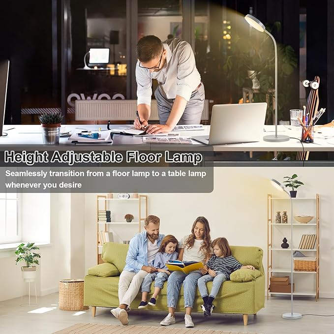 Floor Lamp, Led Floor Lamps for Living Room, Stepless Adjust Color Temperatures & Brightness Standing Lamp with Touch Control Tall Lamps Adjustable Gooseneck Reading Floor Lamp (Grey)