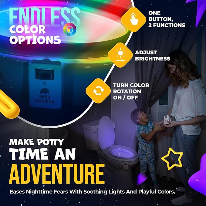 Mind-Glowing Toilet Light with Motion Sensor - Toilet Bowl Night Light with Color Changing LED, Dimmer - Funny Gag Gift for Men, Women, Dad, Mom - Kids Bathroom Accessories for Potty Training (3 Pack)
