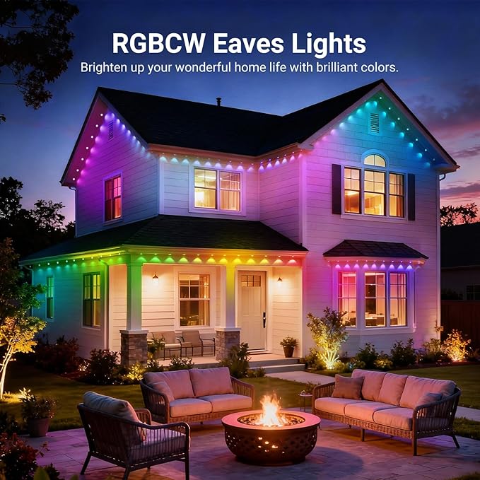 NEEWER 96ft Permanent Outdoor Lights for House Decor, Smart AI RGBCW Outside Eaves String Christmas Lighting with 60 LED Lights App Control 50+ Scenes IP65 Waterproof, Compatible with Alexa, NR02