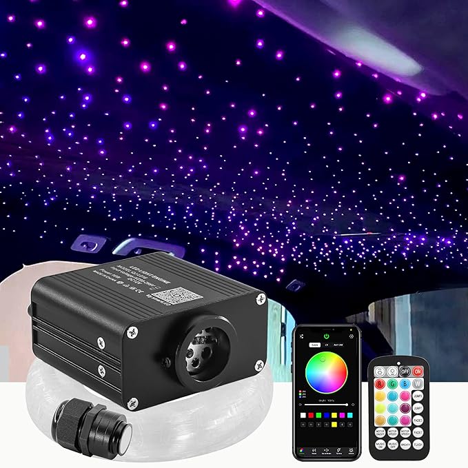 16W Twinkle 550pcs Starlight Headliner Kit, 0.03in/0.75mm 9.8ft/3m Small Size Fiber Optic Car Star Roof Lights with Bluetooth APP/Remote Control
