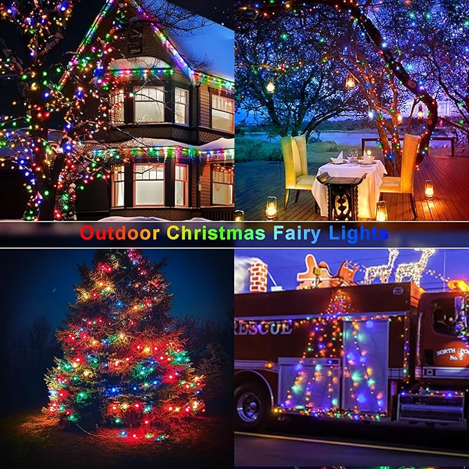 2 Pack Each 132 FT 400 LED Fairy Lights Plug In Christmas Lights Outdoor Decorations Waterproof String Lights with Timer 8 Modes Memory for Holiday Wedding Party Tree Wall Bedroom Garden-Multicolored