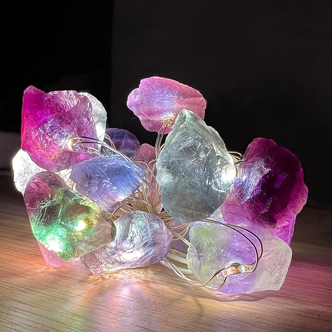 Nature Colorful Fluorite String Lights 6.5 FT 20 LED String Lights for Bedroom USB/Battery Operated Sea Glass Crystal Decor Perfect Decorative Lights for Bedroom Sea Glass Christmas Tree Kit
