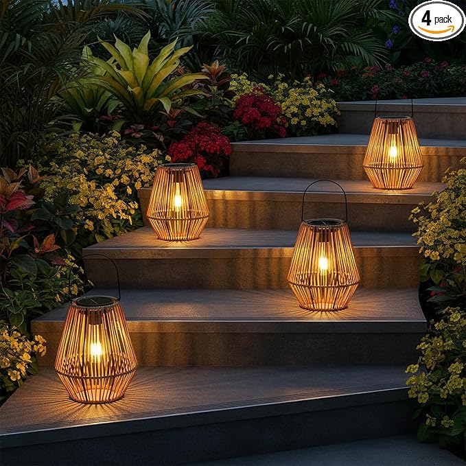 Homemory Solar Lanterns Outdoor Waterproof Hanging Lights, Outside Solar Lamp Decorative for Garden, Yard, Patio, Porch, Trees, Lawn, Pathway, Table (4)