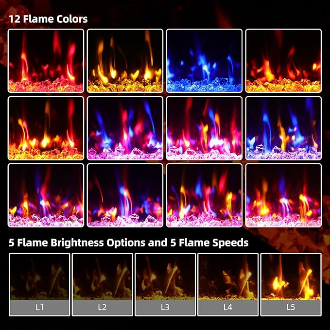 2025Upgraded 72” Recessed and Wall Mounted Electric Fireplace, Ultra Thin Narrow Beleze Fire Places with Remote Control, Screen Control,Adjustable Flame Colors and Speed