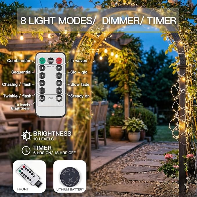 suddus 66ft 200 LED Outdoor String Lights,Fairy Lights Battery Operated with Remote, Twinkle Lights Battery Operated for Bedroom, Dorm, Patio, Fireplace,Garden, Party, Wedding DIY,Indoor(Warm White)