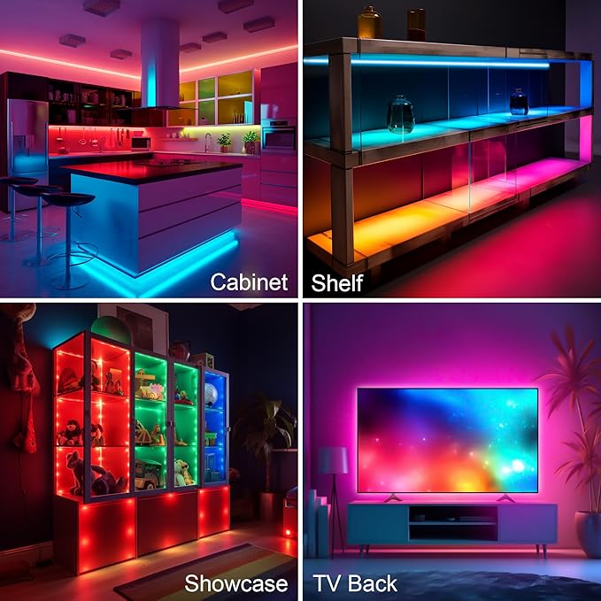 LAFULIT 8 PCS RGB Under Cabinet Lights Kit, App and Remote Control Led Strip Lights, Music Sync Color Changing Led Lights, Plug in Light for Cabinet, Counter, Shelf, Bookcase, 13ft
