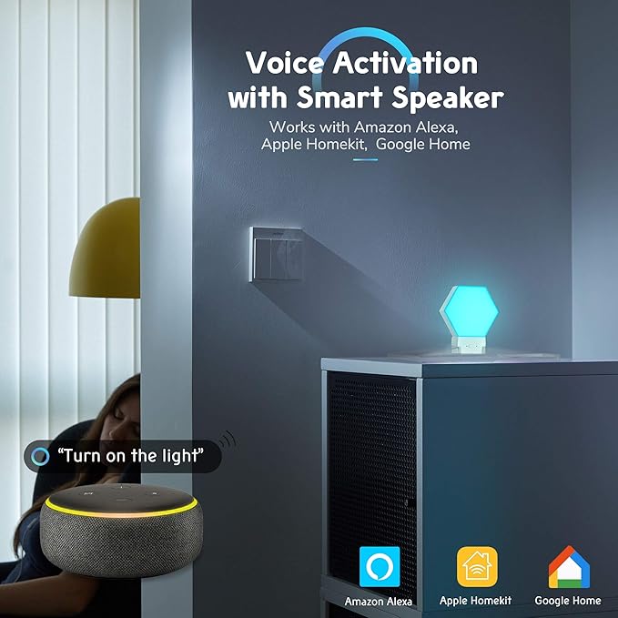 Yescom APP Control Smart LED Light Panels Hexagon Smarter Plus Kit Works Alexa, Google Assistant Hexagonal Modular Voice Music Control Dynamic Lamp for Gaming Room Home Bar Party Decor
