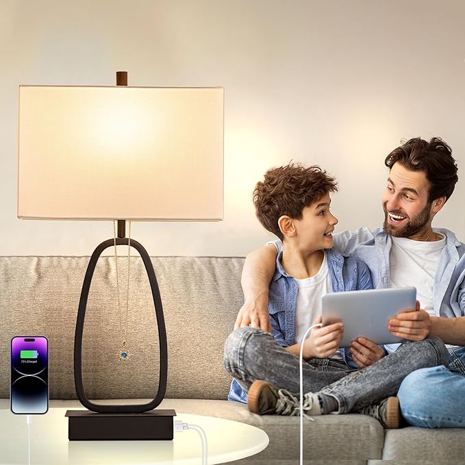 22" Set of 2 Modern Touch Table Lamps with 2 USB & AC Outlets, 3-Way Dimmable Bedroom Bedside Lamps for Nightstand Living Room Office Dining Room (LED Bulbs Included)