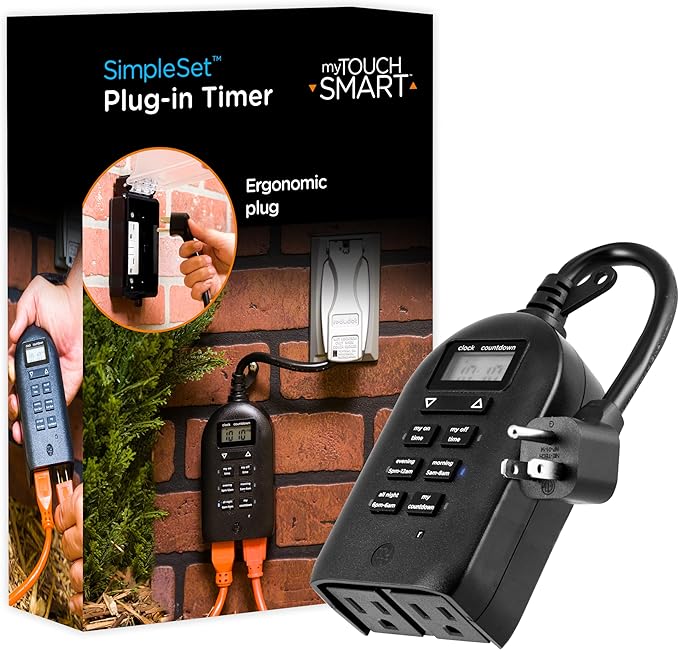 myTouchSmart 26898-P1 Indoor/Outdoor Weather Resistant Digital Plug-in Timer, Custom Presets