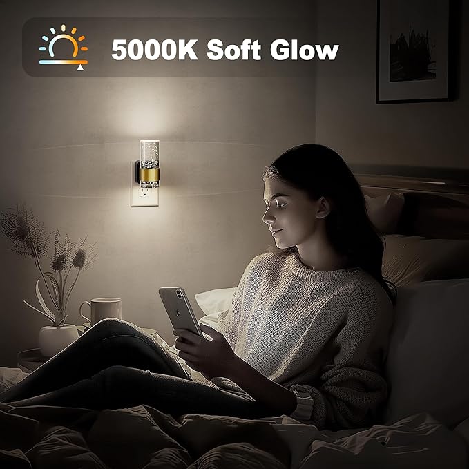 JandCase Night Light, Night Lights Plug into Wall, 2 Pack Dimmable LED Night Light with Adjustable Brightness, Automatic Night Lights Plug in with Auto Light Sensor, 5000K for Bathroom Hallway Decor