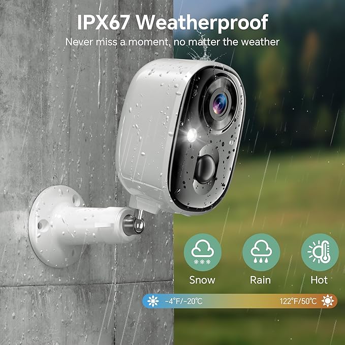 Security Camera Wireless Outdoor 2K Battery Powered Color Night Vision WiFi Waterproof Surveillance Camera 2 Way Talk Motion Detection Spotlight Alarm SD/Cloud Storage for Home Security Indoor Kid Pet