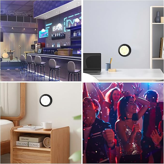 LED Lights with Wireless Remote, 13 Color RGB - for Closet, Under Cabinet,Bedroom Wall, Battery Powered Puck Lights. Convenient 3M Stick On