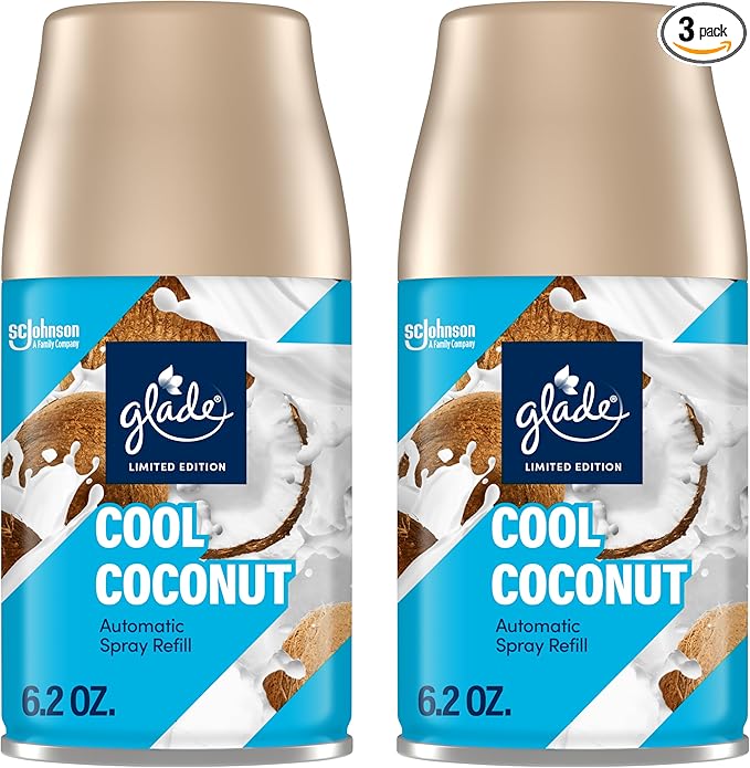 Glade Automatic Spray Refill, Cool Coconut, Scented Air Freshener for Home and Bathroom, 6.2 Oz, 2 Count