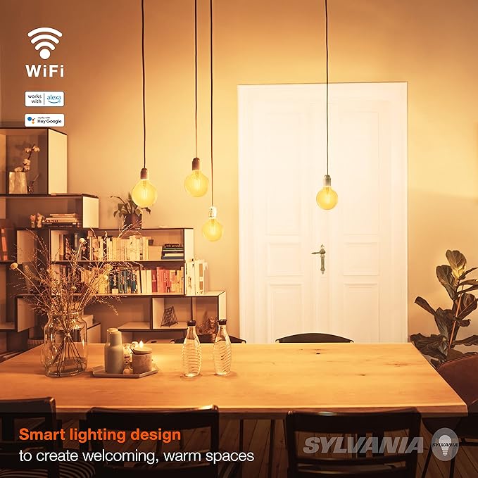 Sylvania WiFi LED Smart G25 Amber Finish Light Bulb, 3.5W Efficient, for Alexa/Google Assistant, 2000K, No Hub Required - 1 Pack (75801)