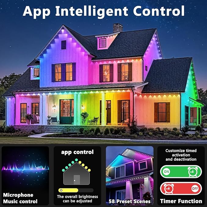 LETIANPAI 400FT Permanent Outdoor Lights,RGB Eaves Lights with App Control Remote,DIY Scene Modes IP67 Waterproof Outdoors Under Eave Lighting,Outdoor Light for Garden Decor