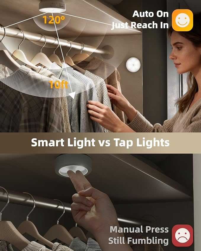 EZVALO 8 Pack Motion Sensor Closet Lights with Charging Station, 1200mAh Rechargeable LED Night Lights, Under Cabinet Lights, Puck Light, Dimmable, 3 Color Temps, Magnetic, Stick on for Kitchen