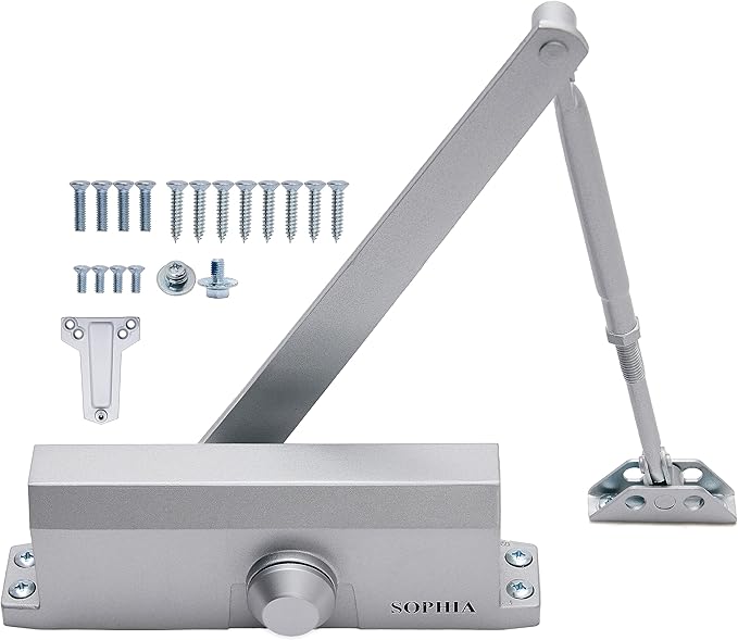 SOPHIA Commercial Door Closer Grade 2, Automatic Door Closer DK700, Hydraulic Auto for Home & Light Commercial Property (Size 3), ADA & UL, Silver Aluminum
