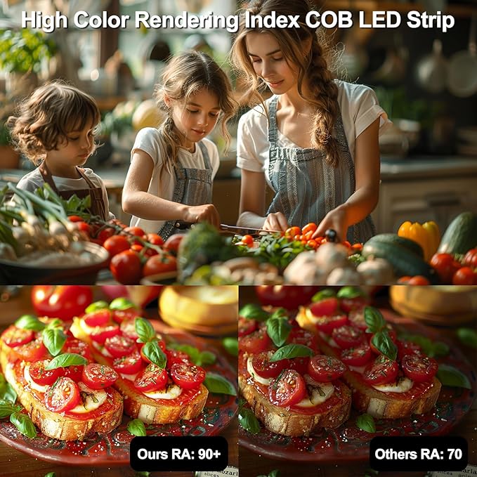 LED Strip Lights 24V COB LED Daylight White 6000K Super Bright LED16.4ft Dotless High Density 14W/m, 8mm Width Cuttable Flexible for Home DIY White Commercial Lighting Projects (No Power Supply)