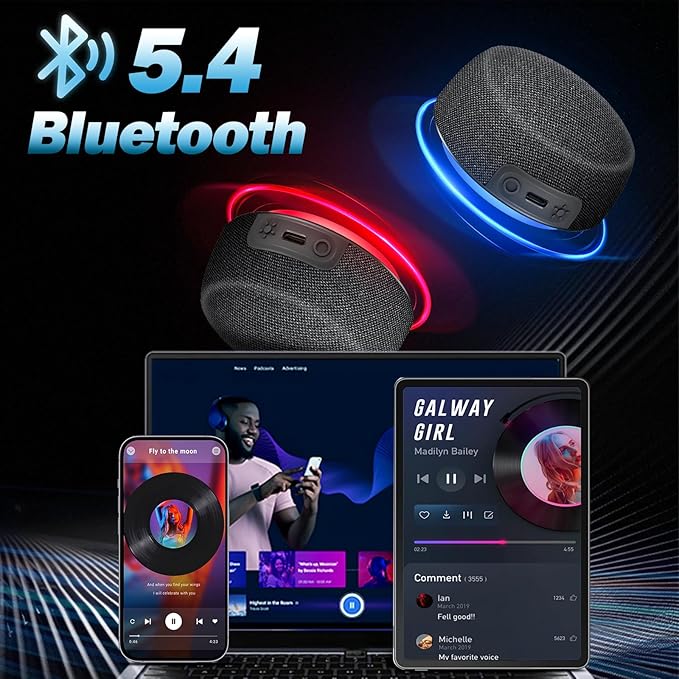 Dual Bluetooth Speaker Set with Magnetic Base & Phone Stand - TWS Stereo Sound, 10H Playtime, 3H with RGB Music Lights On- Bluetooth Wireless Speaker for Home Theater, Outdoor,TV Watching, Multi Room