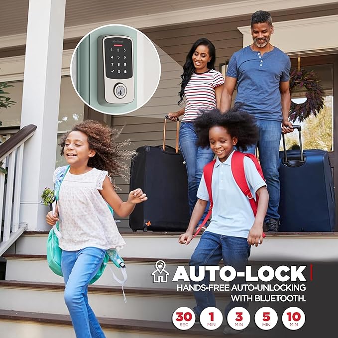 Kwikset Aura Reach Smart Lock Matter Over Thread and Bluetooth Enabled Keyless Entry Door Lock Deadbolt, BHMA Certified, Proximity Wakeup, Geofence Auto-Unlock Satin Nickel
