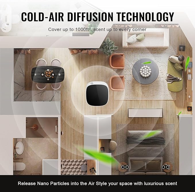 Scent Air Machine for Home, 100ML with Cold Air Technology, Waterless Smart Essential Oil Diffuser with USB & Battery Powered, Cover Up to 1000 Sq.Ft for Living Room, Bath Room, Spa
