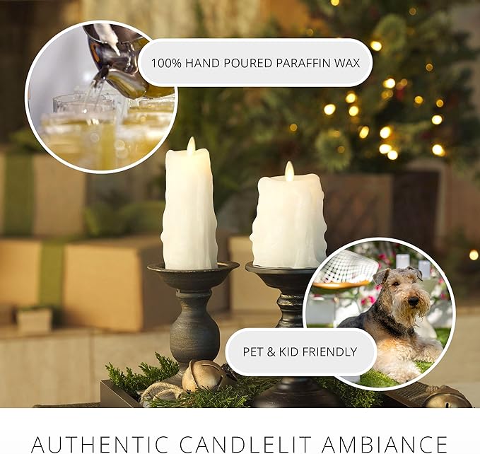 Luminara Heavy Wax Drip Flameless LED Candle, White 2.5" x 6.5", Timer Function, Real Wax Pillar, Battery Operated Unscented Safe, Long-Lasting