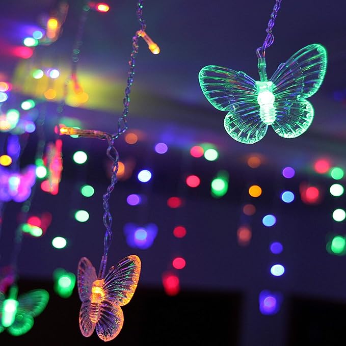 Butterfly Curtain Fairy Light, 8 Modes 120 LED USB Window Firefly Twinkle Timer String Lights 24 Butterflies with Remote, Waterproof Copper Wire for Room Bedroom Christmas Wedding Party Dorm Patio