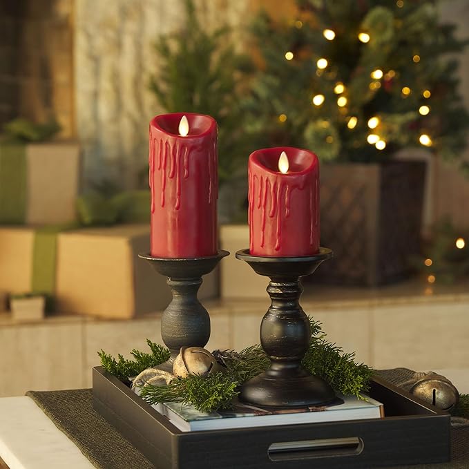 Luminara Wax Drip Flameless LED Candle, Burgundy 3.4" x 4.5", Timer Function, Real Wax Pillar, Battery Operated Unscented Safe, Long-Lasting