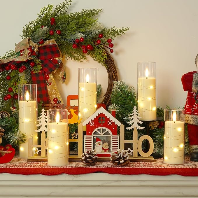 Homemory 12Pcs Flameless Candles with Star String Fairy Lights, Flickering Battery Operated Candles, LED Fake Candles with Remote and Timer, Christmas, Weddings, Home Decor, White