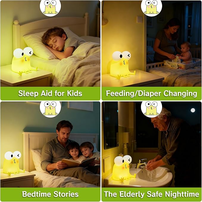 Frog Night Light for Kids, Cute Funny LED Squishy Animal Silicone Lamp, Dimmable/Timer Nursery Night Light for Baby, Rechargeable Touch Bedside Lamp,Kids Room Decor, Boys Girls Birthday Gift