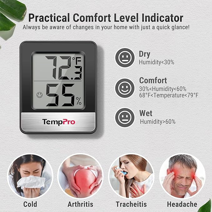 TempPro TP49 Digital Hygrometer Indoor Thermometer Humidity Meter Room Thermometer with Temperature and Humidity Monitor Mini Hygrometer Humidity Meter (Previously ThermoPro)