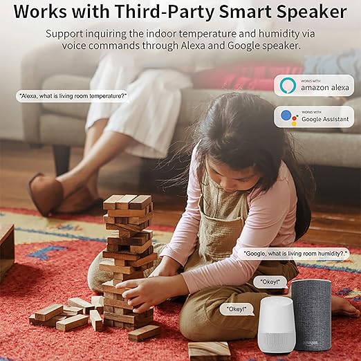 Tuya Smart Wireless Battery Powered Humidity and Temperature Sensor, Free Data Storage Export, Long-Lasting for Home/Basement/Baby Room, Alexa Compatible, Real-Time Alerts via App (1 Pack)