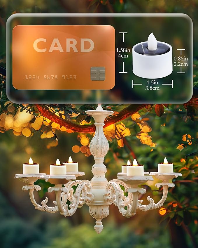 Homemory 12Pcs Solar Tea Lights Outdoor Waterproof, Rechargeable Dusk to Dawn Lighting, Flameless Flickering LED Votive Candles for Fairy Garden Decor, Patio Tables, Christmas Lanterns, Windows