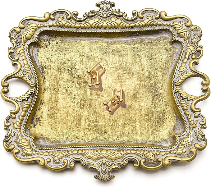 Small Antique Tray Jewelry Ring Dish, French Decor Gold Vintage Trinket Jewelry Holder, Antique Home Decor Display Trays Gifts for Women, Wedding, Birthday, Mother's Day Gifts for Women