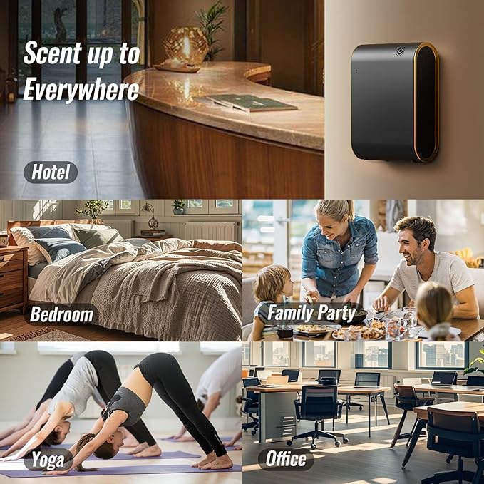 Scent Air Machine Waterless Essential Oil Diffuser - 1500 Sq Ft Coverage, Smart Cold Air Technology, Bluetooth Hotel Collection Diffuser for Home & Commercial Use (Black)