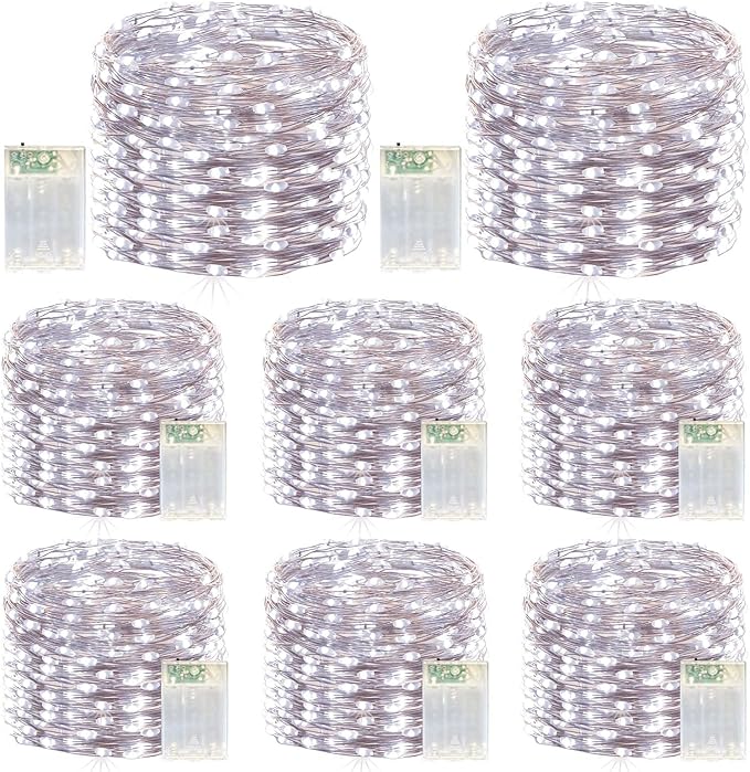LitHome 8 Pack Cool White Fairy Lights Battery Operated, 20 FT 60 LED Twinkle Lights Battery Operated 2 Modes, Waterproof Led Fairy String Light for Indoor Outdoor Christmas Wedding Bedroom Decor